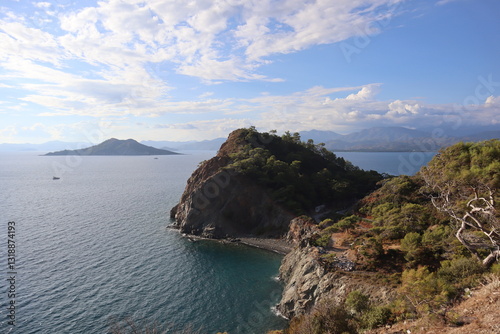 Fototapeta Naklejka Na Ścianę i Meble -  Aegean Sea and costal view near the Dead Sea (Olu Deniz) in Fethiye, Mugla, Turkey.