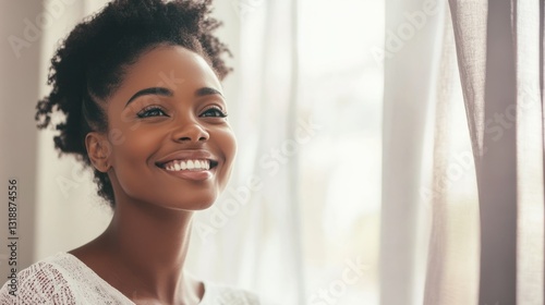 Free Download Warm Smile of a Beautiful Woman in Soft Light, Radiating Joy and Serenity
 - GFXLoad