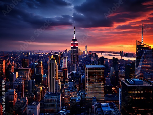 Cityscape at Sunset with Dramatic Sky