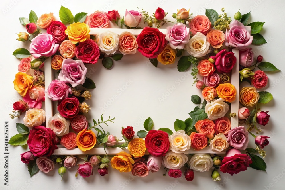 Aerial View Rose Framework White Background - Elegant Floral Design Aerial View Rose Framework White Background - Elegant Floral Design