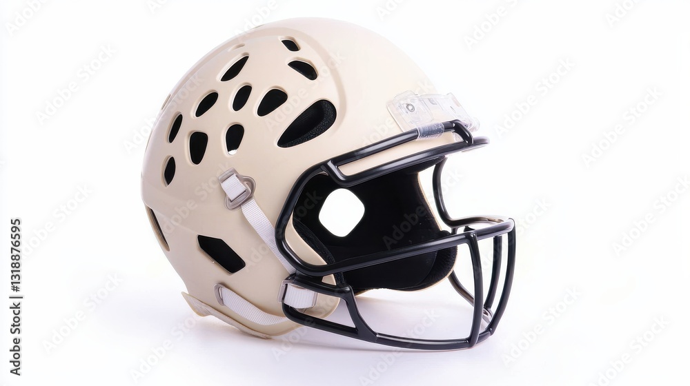 Naklejka premium Beige Football Helmet with Black Facemask on White Background