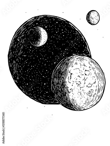 Celestial bodies dance in a vast cosmic canvas under a starry sky