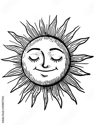 Sun illustration radiating warmth and happiness in a whimsical, hand-drawn style perfect for children's decor or cheerful designs