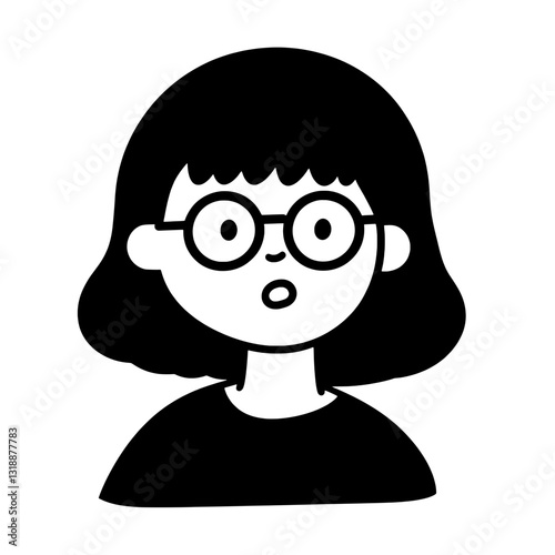 Surprised girl with glasses expressing curiosity in a minimalist vector style