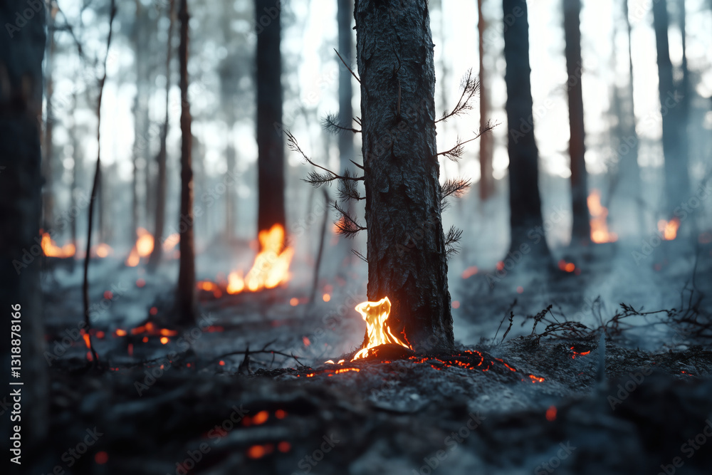 Obraz premium Forest fire burning