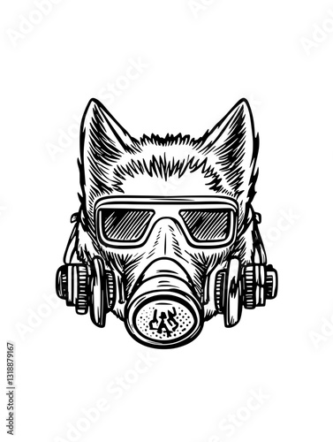 Unique vector design featuring a wolf with a gas mask and sunglasses, blending nature and urban aesthetics seamlessly