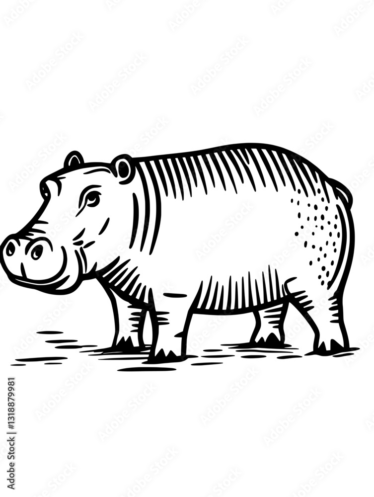 Fototapeta premium Unique vector illustration of a playful hippopotamus in a lively natural setting showcasing its distinctive features and charm