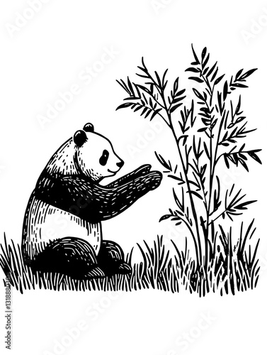 Charming panda enjoying a peaceful moment while feasting on bamboo in a serene natural setting