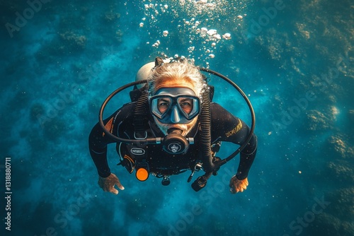 Diver exploring vibrant coral reefs in crystal clear waters during a sunny day