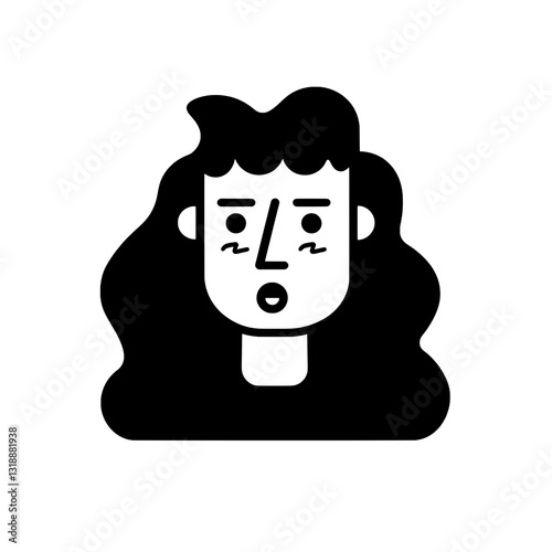Artistic vector illustration of a surprised person with curly hair, expressing awe and wonder in a minimalist design style