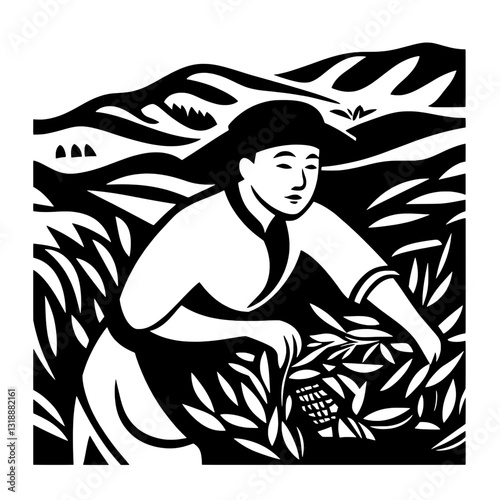 Harvesting the bounty of green fields under a bright sun with diligent hands gathering nature's treasures