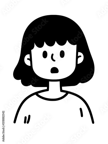 Surprised character with short black hair expressing astonishment in a minimalist vector design