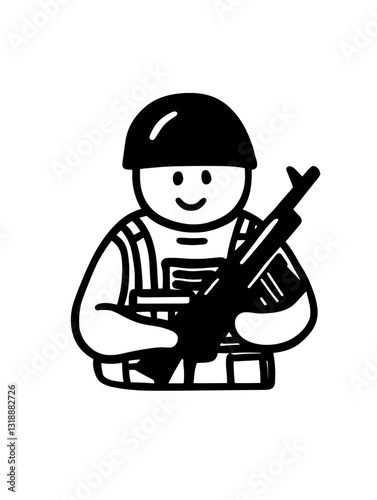 Soldier figure with weapon in a simplistic vector design, representing duty and bravery in a modern context