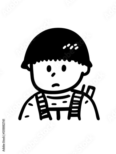 Representation of a soldier character in a minimalist vector style, emphasizing simplicity and emotional expression
