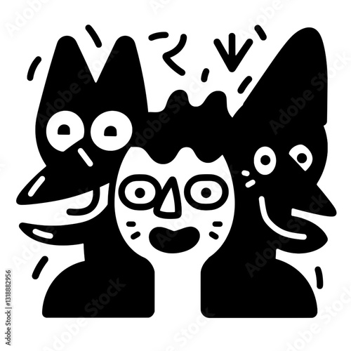 Charming vector illustration capturing joyful characters with playful animal features expressing happiness and fun in a creative style