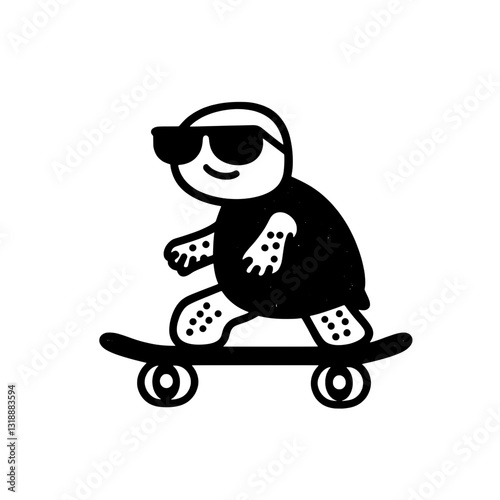 Cool turtle skating through a vibrant urban landscape under sunny skies with a carefree attitude