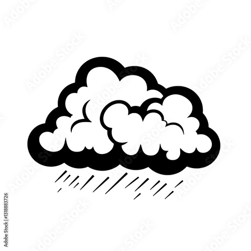 Stylized vector illustration of a fluffy cloud with raindrops representing weather changes in a minimalist design