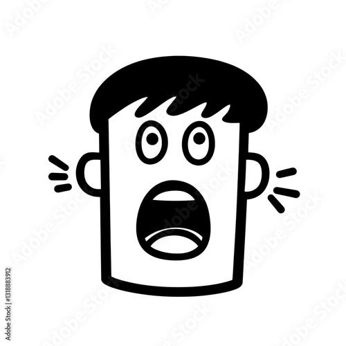 Expressive character illustrates surprise with wide eyes and open mouth in a vibrant black and white design
