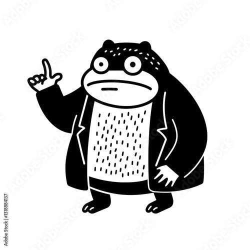 Frog in a suit gestures confidently while sharing important points during a lively discussion