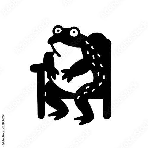 Frog sitting relaxed on a chair, showcasing whimsical charm in a minimalist vector style