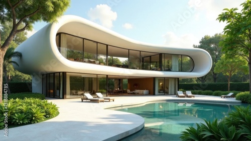 Wallpaper Mural Modern Architectural Design Featuring a Luxurious Residence with Private Pool and Lush Landscaping Torontodigital.ca