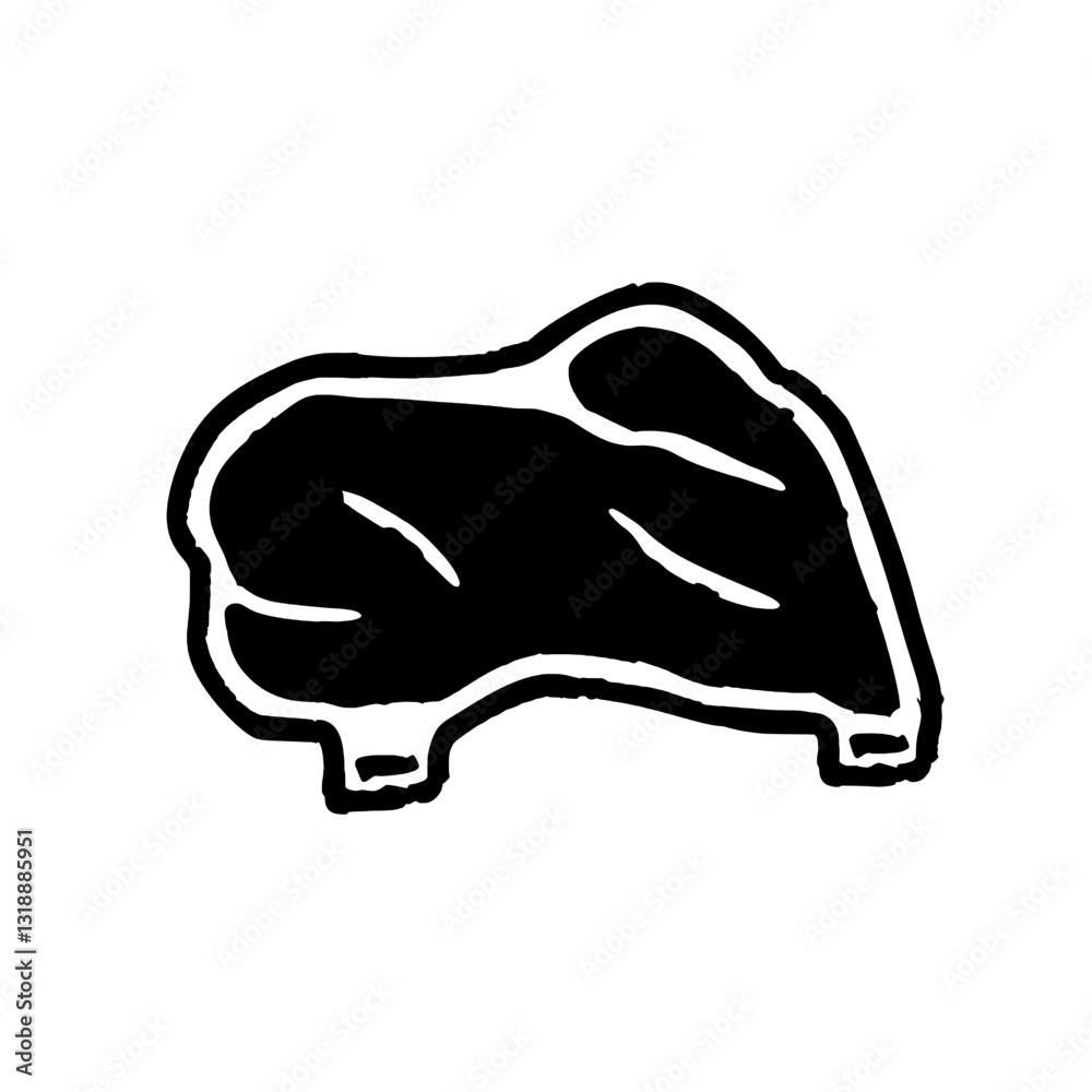 Elegant black vector illustration of a stylized abstract shoulder piece resting on a minimalist surface