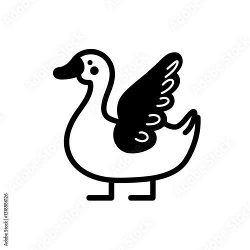 Creative vector illustration of a whimsical duck with wings in a playful pose capturing the essence of nature and art