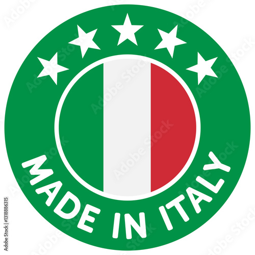 "Made in Italy" badge, sticker or icon symbolizing the quality and origin of Italian products. Green BG. Scalable lightweight vector for the web. High resolution.