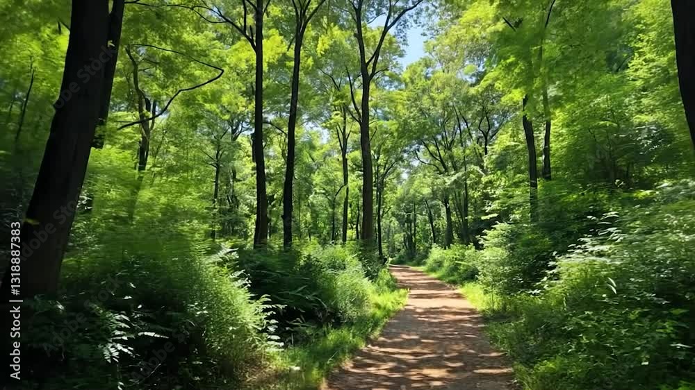 Sunlight through the trees in a tranquil woodland setting, fresh air environment Sunlight through the trees in a tranquil woodland setting, fresh air environment