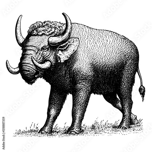 Majestic creature roams through verdant grasslands in intricate vector artwork capturing natural beauty and wildlife essence