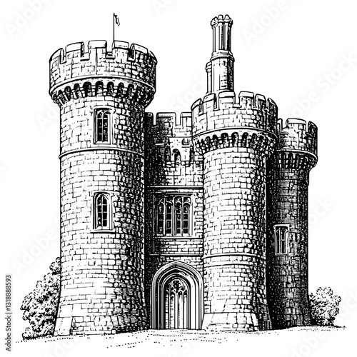 Majestic castle standing tall against a clear sky showcasing intricate stonework and historical architecture