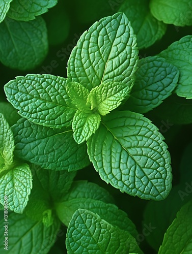 Fresh Green Mint Leaves Close Up Growing for Culinary or Medicinal Use