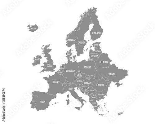 Europe map. Map of Europe with country names. Europe background. Vector Illustration