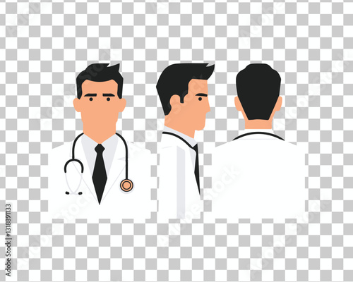 Doctor Character Design with Front, Side, and Back Poses