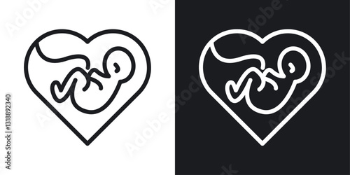 Baby in stomach icons set in black and white stroke lines