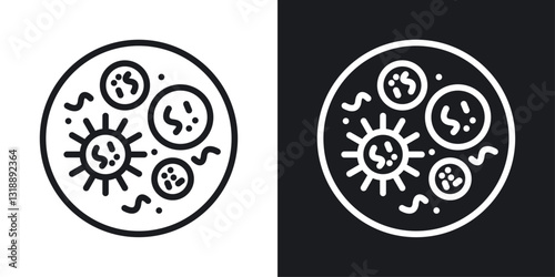 Bacteria icons set in black and white stroke lines