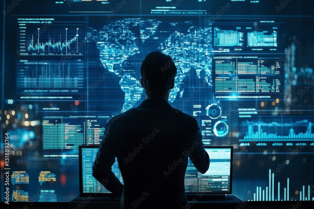 Businessman analyzing financial KPI dashboard Businessman analyzing financial KPI dashboard