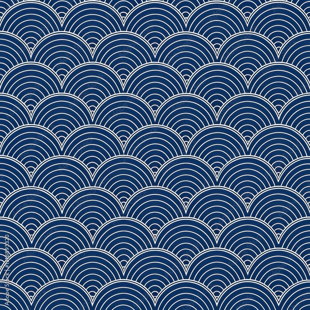 Elegant Blue and White Arch Pattern with Repeating Waves Design Elegant Blue and White Arch Pattern with Repeating Waves Design