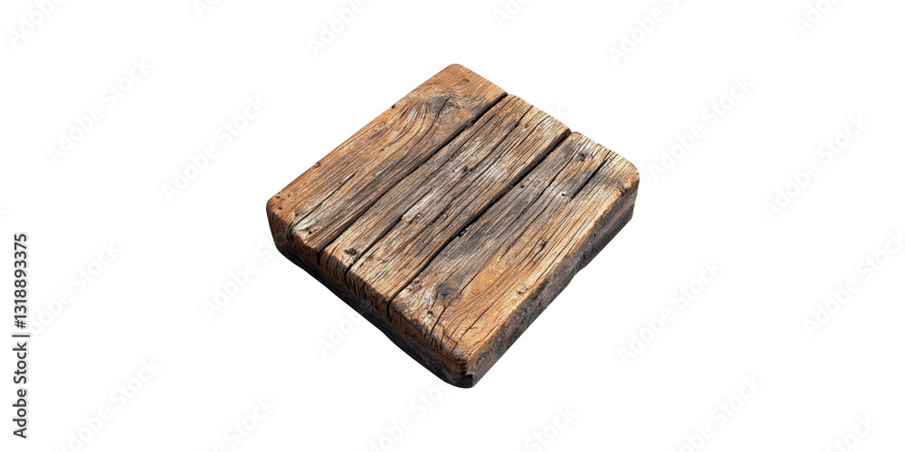 Fototapeta premium Square wooden block with weathered texture isolated on transparent background