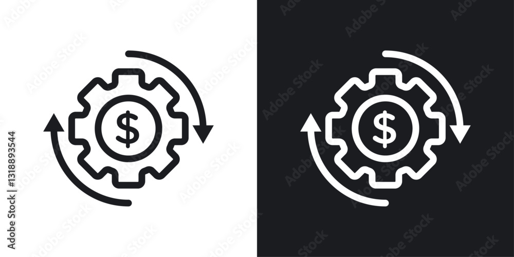 Costs optimization icons set in black and white stroke lines Costs optimization icons set in black and white stroke lines