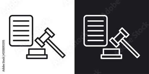 Court decision icons set in black and white stroke lines