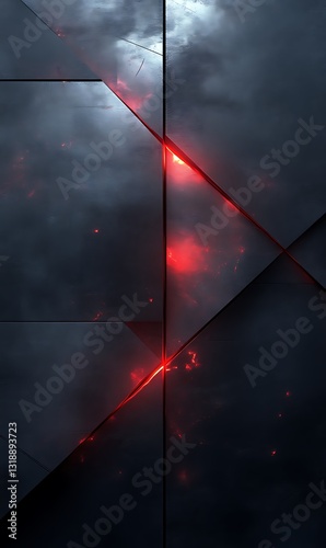 Abstract Dark Metal Surface with Glowing Red Light Accent Wallpaper