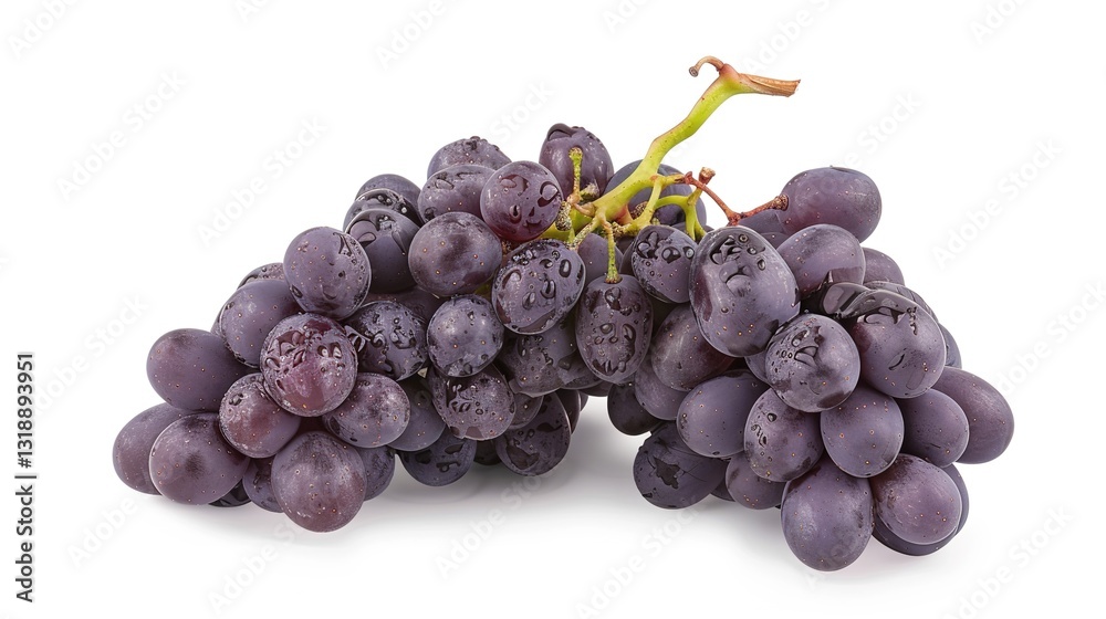 Fototapeta premium A single grape is isolated on a clean white background, with a clipping path precisely applied to outline its shape. The image showcases a full depth of field, ensuring that the grape's texture and 
