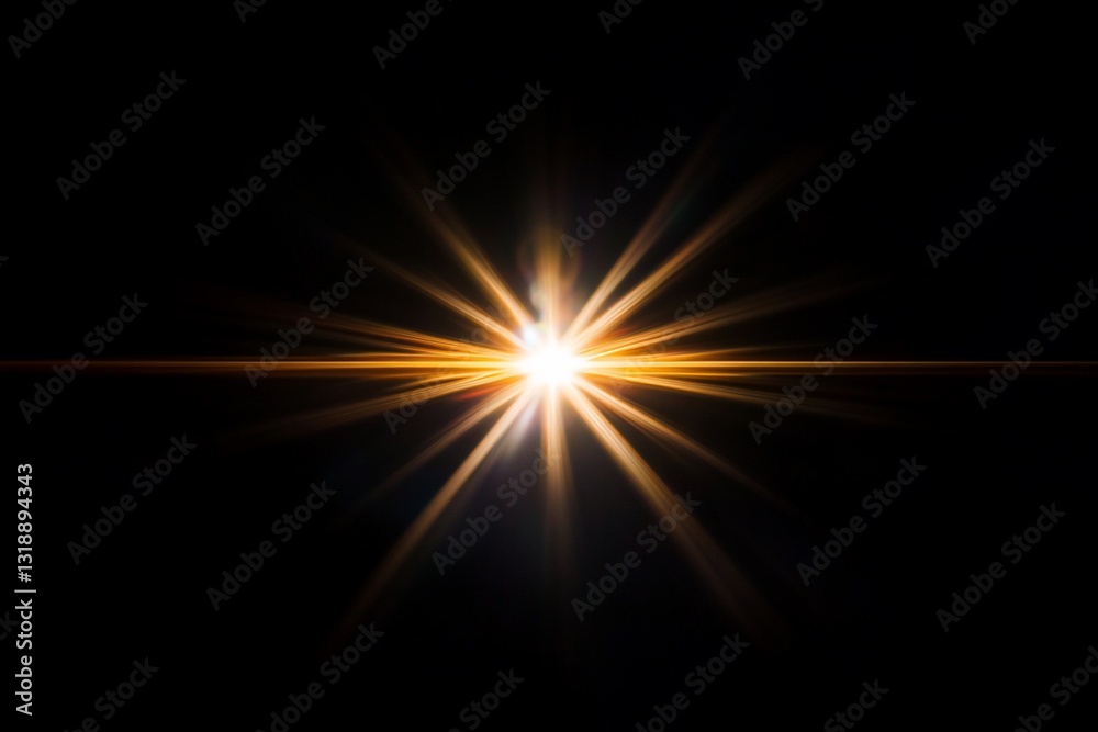 Obraz premium Golden star flares at dark sky for abstract and science concepts