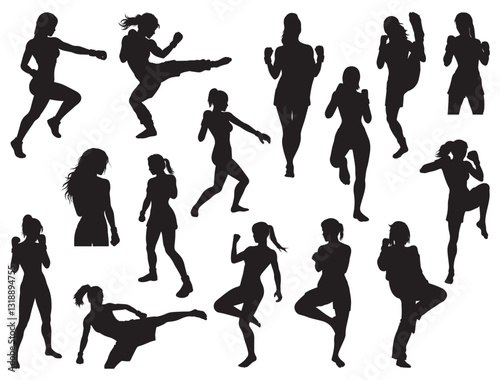 FIGHTER GIRLS SILHOUETTE WHITE BACKGROUND