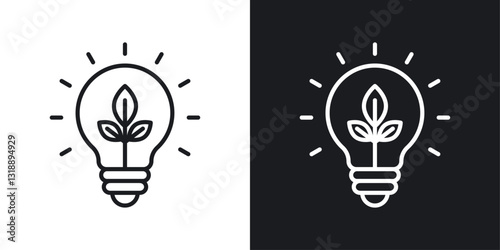 Green eco energy icons set in black and white stroke lines