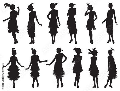 FLAPPER GIRLS SILHOUETTE WHITE BACKGROUND
