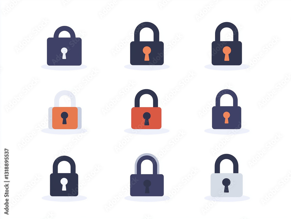 Icônes de cadenas en flat design sur fond blanc Icônes de cadenas en flat design sur fond blanc