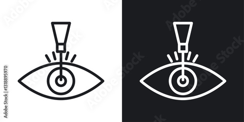 Lasik laser eye surgery icons set in black and white stroke lines