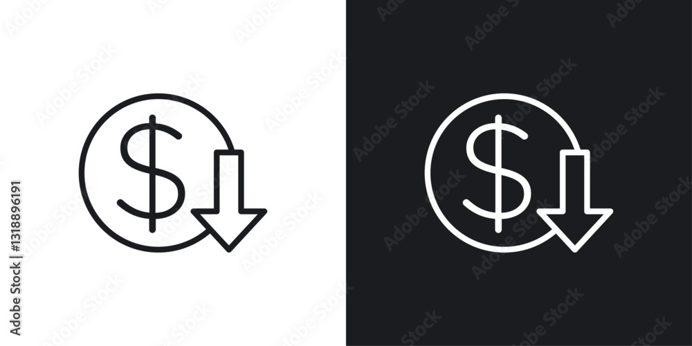 Lower cost icons set in black and white stroke lines Lower cost icons set in black and white stroke lines